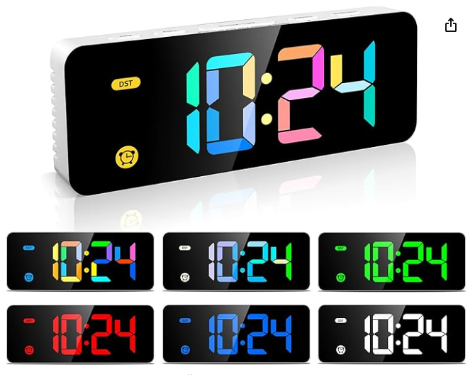 Alarm Clock for Kids -Digital Clock with 7 Color, 4 Dimmable Backlight & 3 Adjustable Volumes, 12/24 Hour, Snooze, Small Clocks for Classroom Bedroom