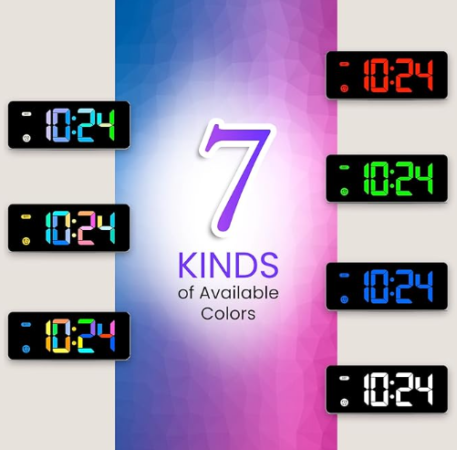 Alarm Clock for Kids -Digital Clock with 7 Color, 4 Dimmable Backlight & 3 Adjustable Volumes, 12/24 Hour, Snooze, Small Clocks for Classroom Bedroom